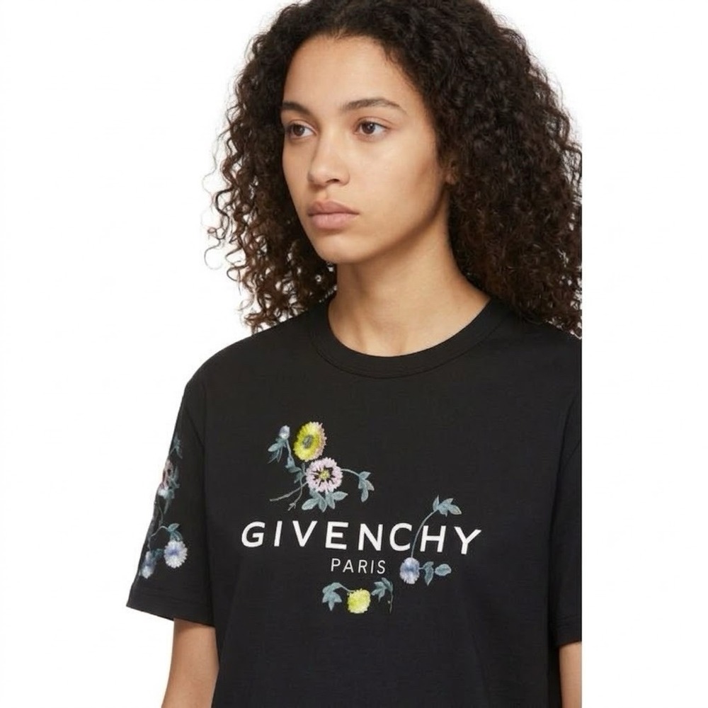 Givenchy Black Masculine Floral Embroidered T-Shirt Womens Size Medium